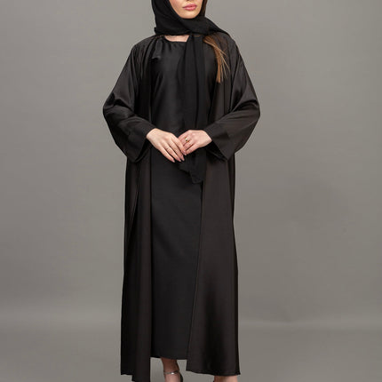 Luxury Black Satin Kaftan Abaya