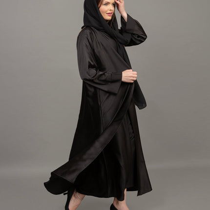 Luxury Black Satin Kaftan Abaya