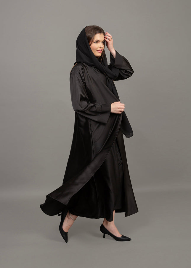 Luxury Black Satin Kaftan Abaya