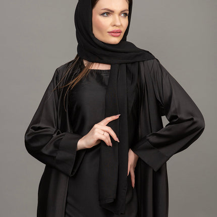 Luxury Black Satin Kaftan Abaya