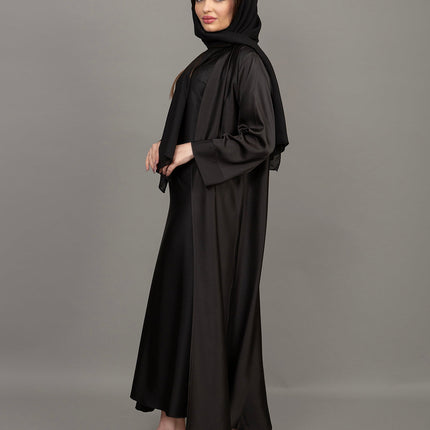 Luxury Black Satin Kaftan Abaya