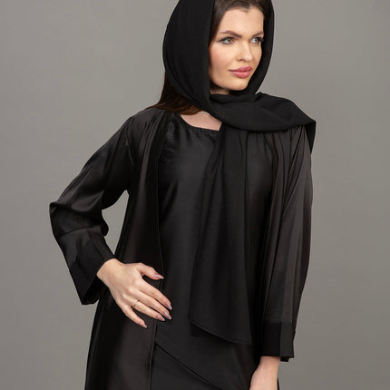 Luxury Black Satin Kaftan Abaya
