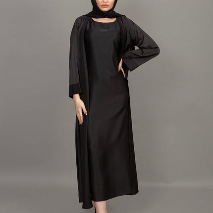 Luxury Black Satin Kaftan Abaya