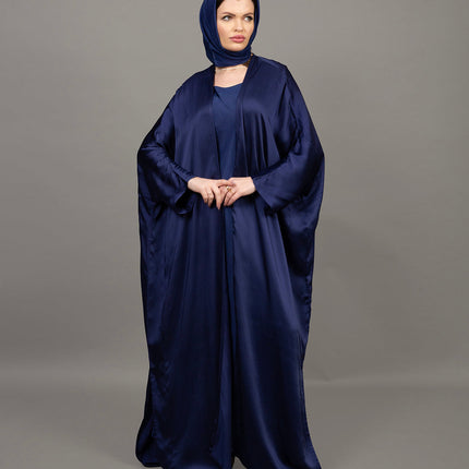 Deep Navy Blue Satin Kaftan Abaya
