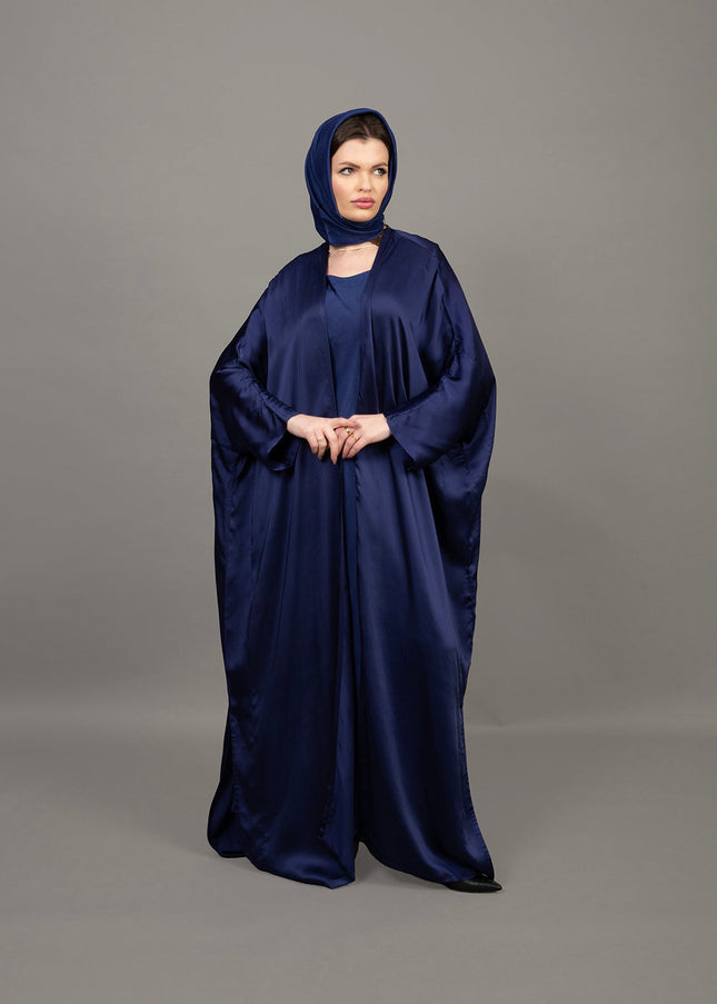 Deep Navy Blue Satin Kaftan Abaya