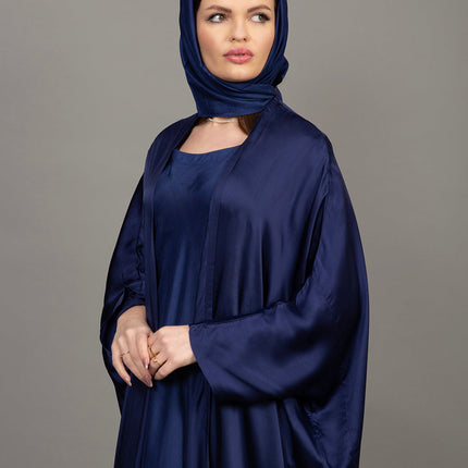 Deep Navy Blue Satin Kaftan Abaya