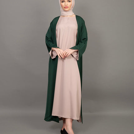 Reversible Emerald Green & Nude 3-Piece Abaya Set