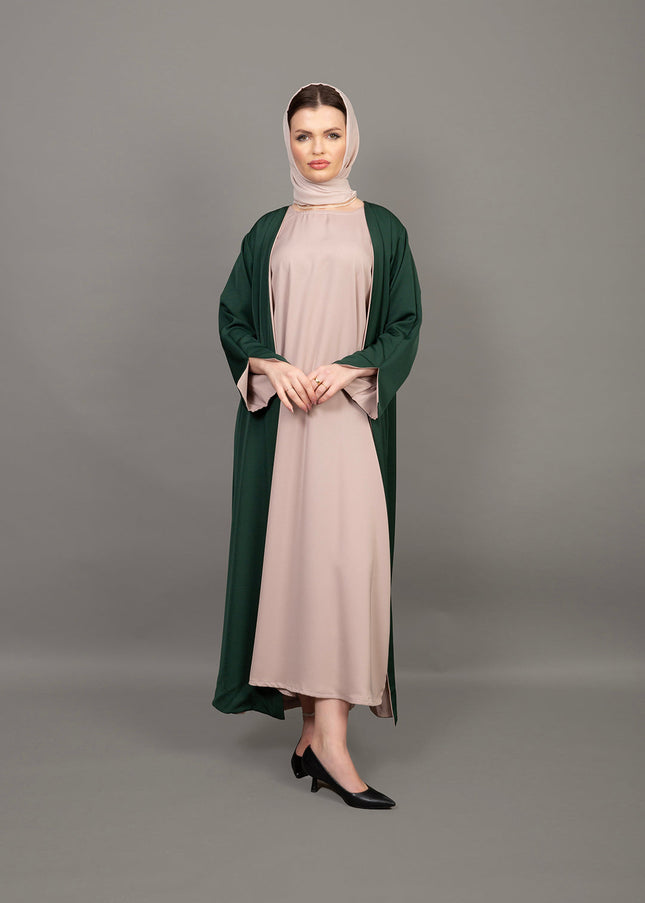 Reversible Emerald Green & Nude 3-Piece Abaya Set