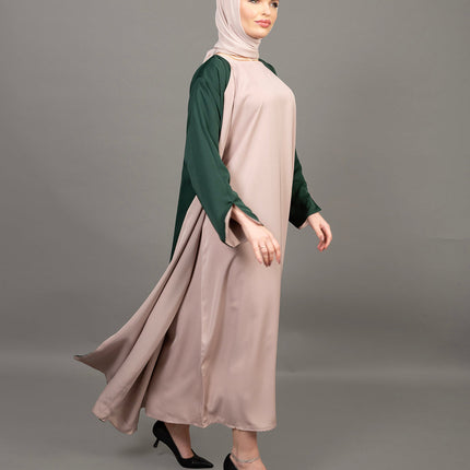 Reversible Emerald Green & Nude 3-Piece Abaya Set
