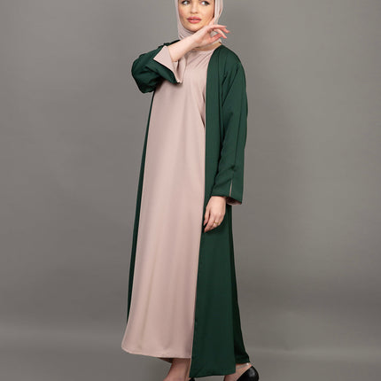 Reversible Emerald Green & Nude 3-Piece Abaya Set
