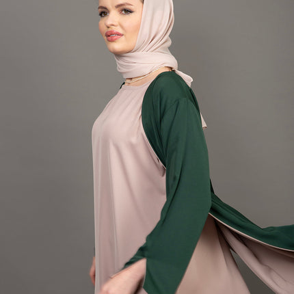 Reversible Emerald Green & Nude 3-Piece Abaya Set