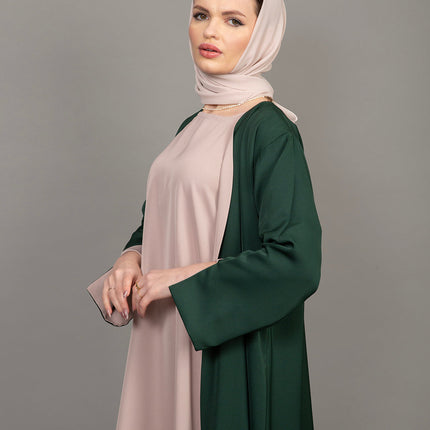 Reversible Emerald Green & Nude 3-Piece Abaya Set