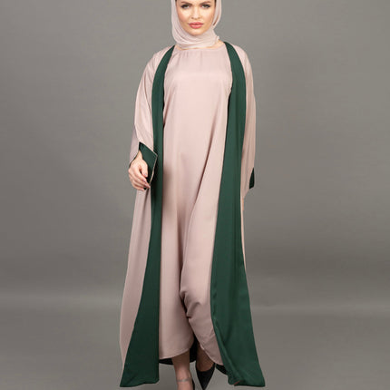 Reversible Emerald Green & Nude 3-Piece Abaya Set