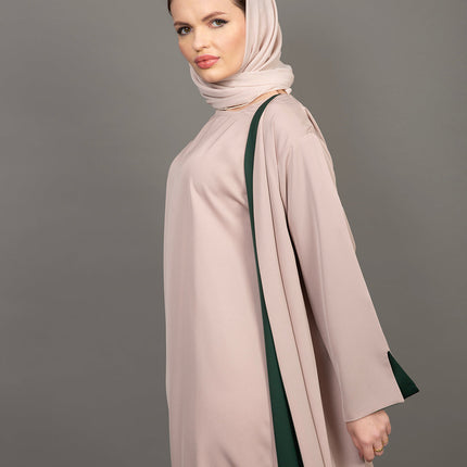 Reversible Emerald Green & Nude 3-Piece Abaya Set