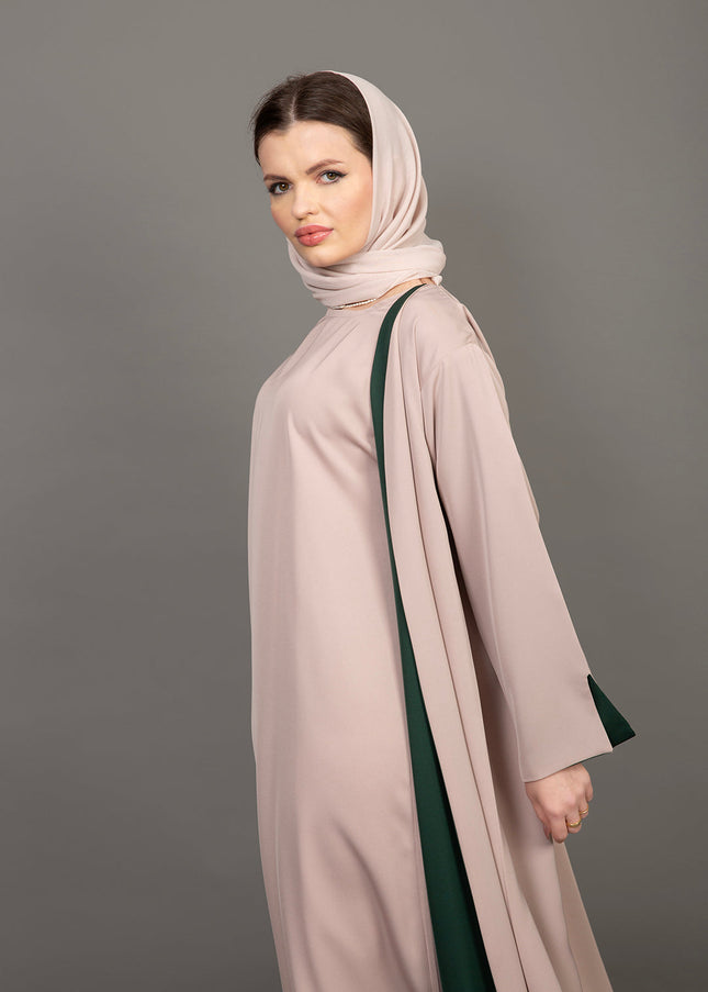 Reversible Emerald Green & Nude 3-Piece Abaya Set