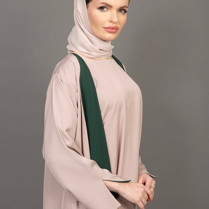 Reversible Emerald Green & Nude 3-Piece Abaya Set