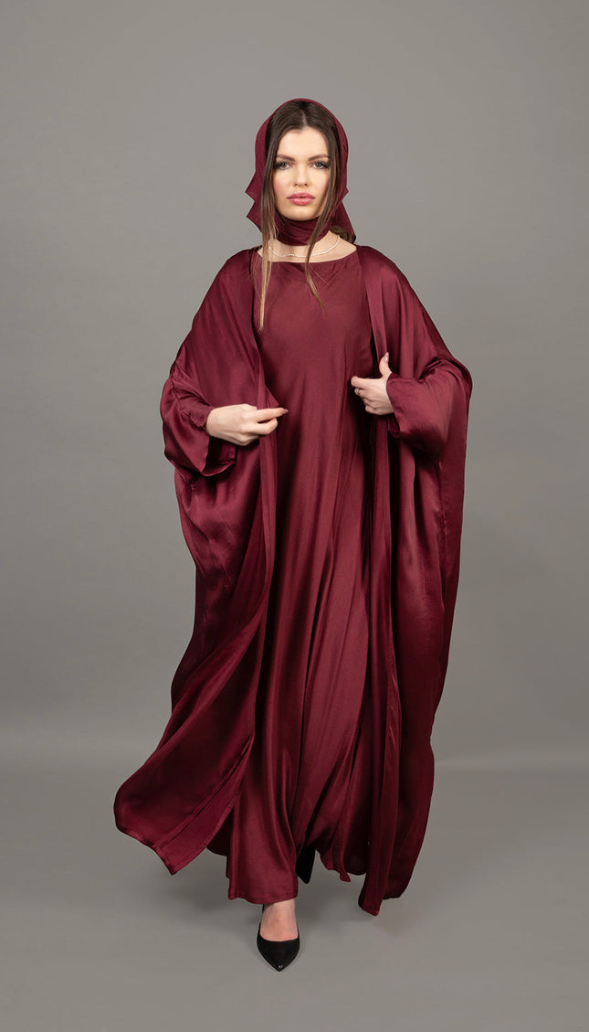 عباية قفطان ساتان عنابي فاخرة 