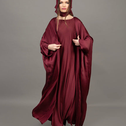 Luxury Burgundy Satin Kaftan Abaya
