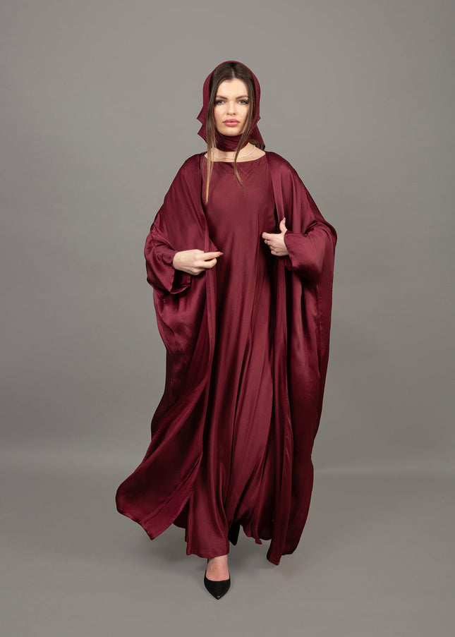 Luxury Burgundy Satin Kaftan Abaya