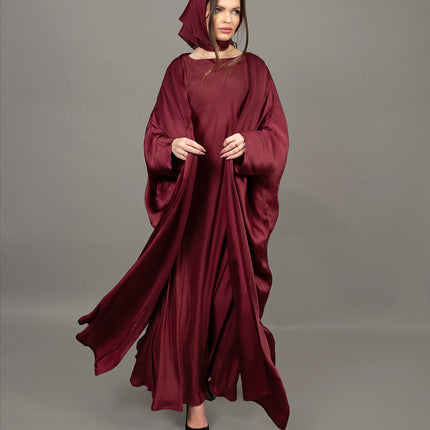 Luxury Burgundy Satin Kaftan Abaya