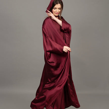 Luxury Burgundy Satin Kaftan Abaya