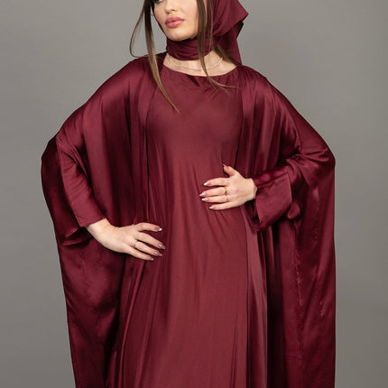 Luxury Burgundy Satin Kaftan Abaya