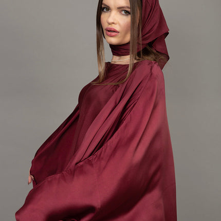 Luxury Burgundy Satin Kaftan Abaya