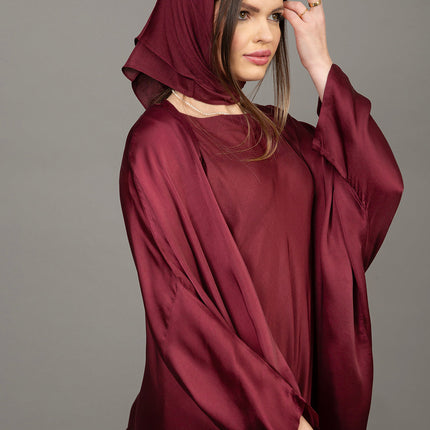 Luxury Burgundy Satin Kaftan Abaya