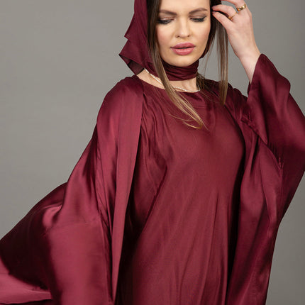 Luxury Burgundy Satin Kaftan Abaya