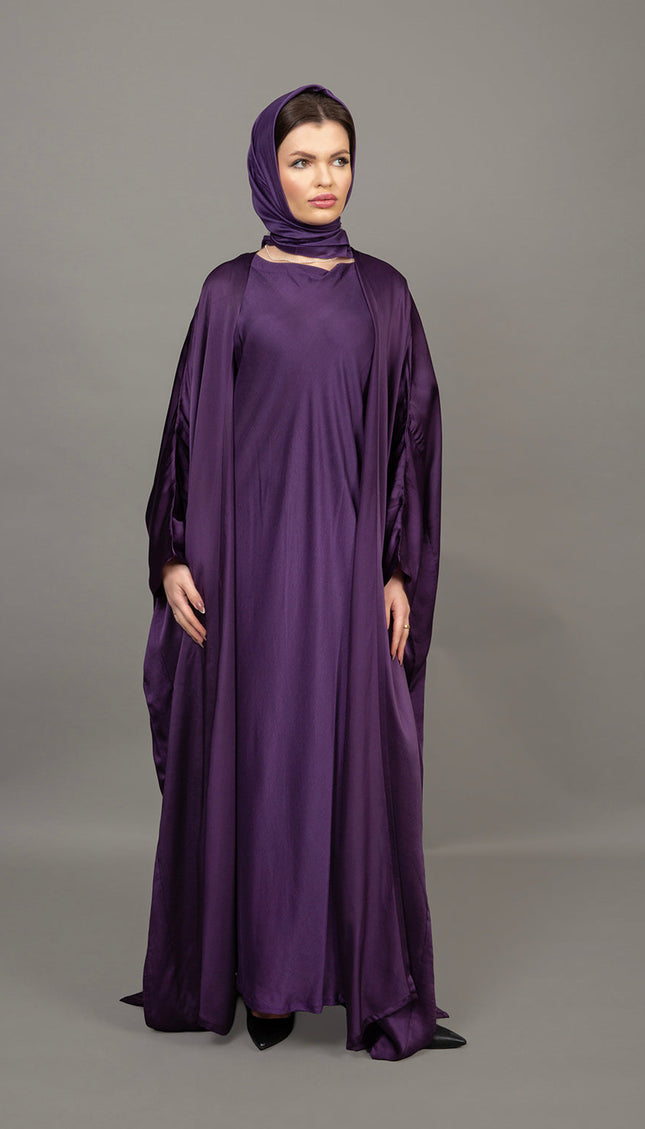 عباية قفطان من الساتان الأرجواني الفاخر 