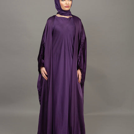 Premium Purple Satin Kaftan Abaya