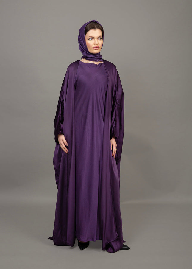 Premium Purple Satin Kaftan Abaya