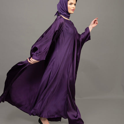 Premium Purple Satin Kaftan Abaya