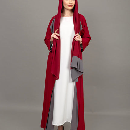 Reversible Burgundy & Grey 3-Piece Abaya Set