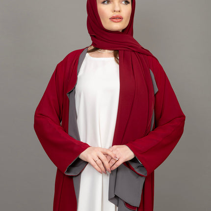 Reversible Burgundy & Grey 3-Piece Abaya Set