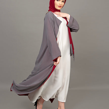 Reversible Burgundy & Grey 3-Piece Abaya Set