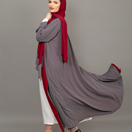 Reversible Burgundy & Grey 3-Piece Abaya Set