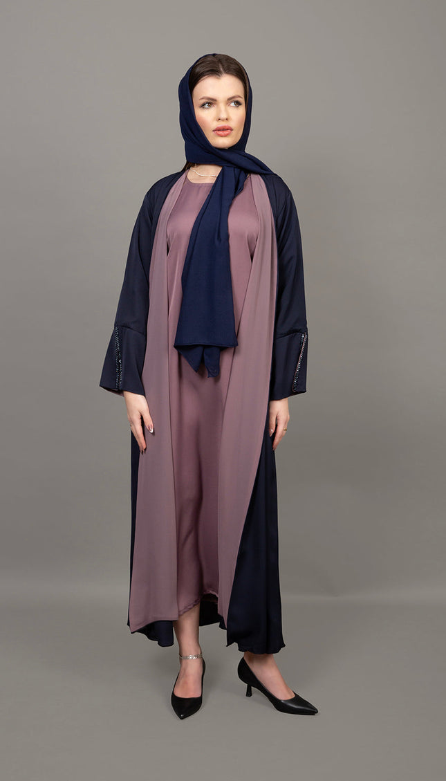 طقم عباية من 3 قطع باللونين الأزرق الداكن والبنفسجي الفاتح 