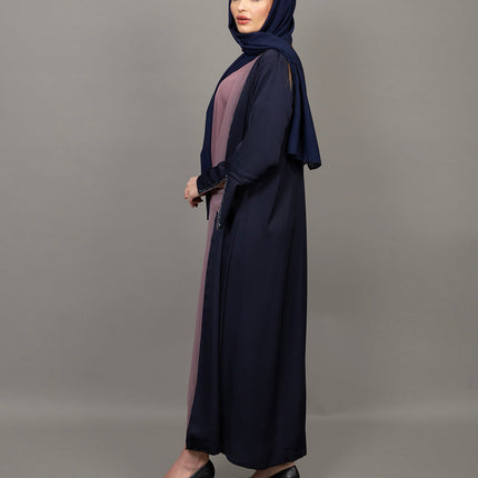 Navy Blue & Mauve 3-Piece Abaya Set