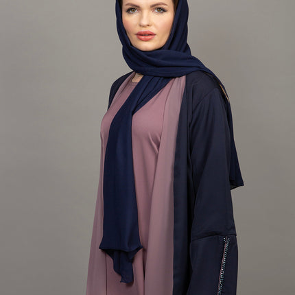 Navy Blue & Mauve 3-Piece Abaya Set