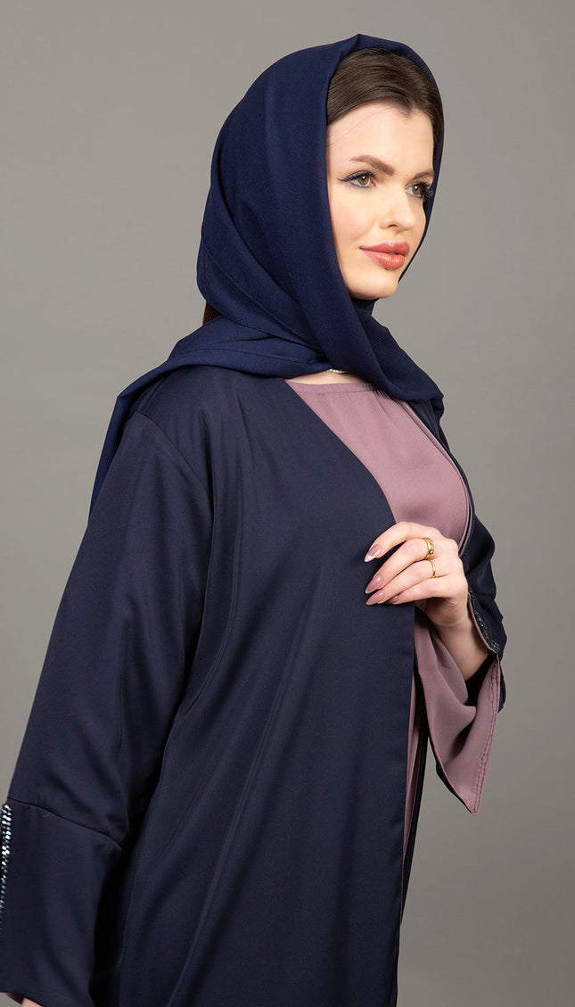 طقم عباية من 3 قطع باللونين الأزرق الداكن والبنفسجي الفاتح 