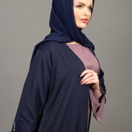 Navy Blue & Mauve 3-Piece Abaya Set