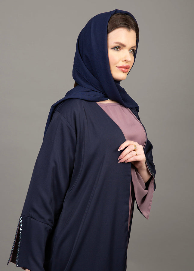 Navy Blue & Mauve 3-Piece Abaya Set