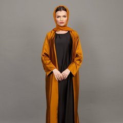 <strong>Mustard Gold & Black Satin Abaya </strong>