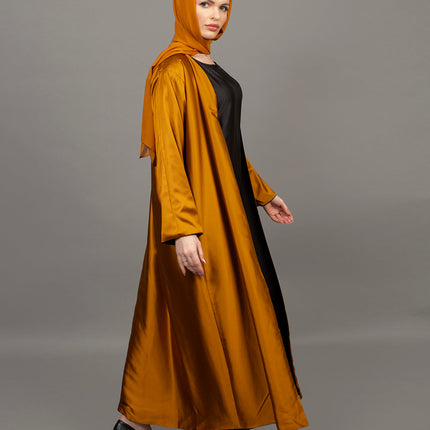 Reversible Mustard Gold & Black Satin Abaya Set (3-Piece)
