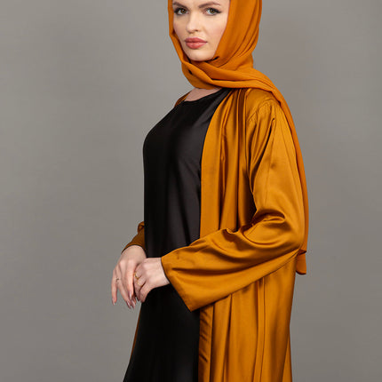 Reversible Mustard Gold & Black Satin Abaya Set (3-Piece)
