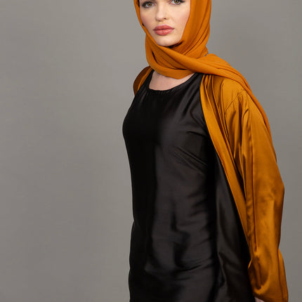 Reversible Mustard Gold & Black Satin Abaya Set (3-Piece)