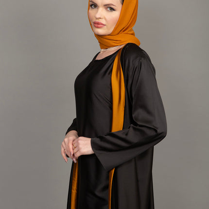 Reversible Mustard Gold & Black Satin Abaya Set (3-Piece)