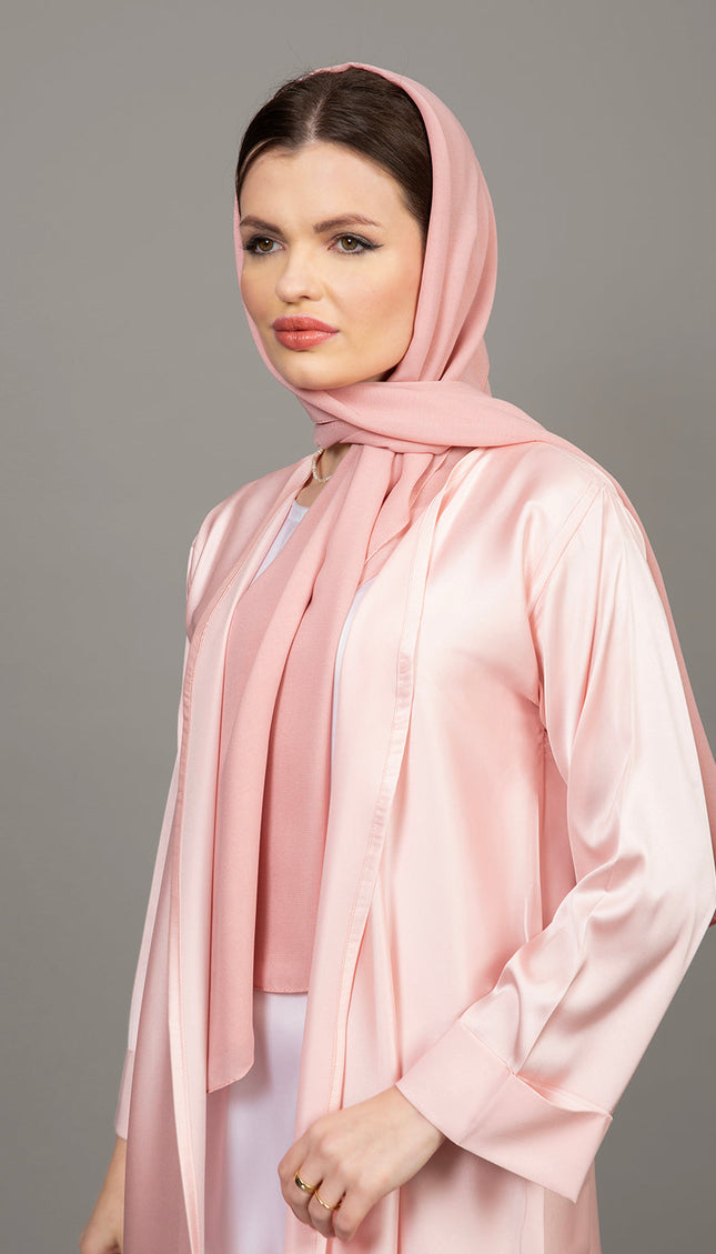 طقم عباية فاخر من ثلاث قطع بلون وردي فاتح