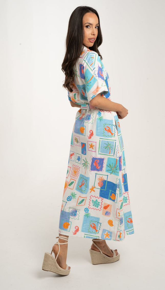 Coastal Print Shirt Dress in Swiss Cotton